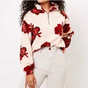 LOFT Floral Sherpa Zip Sweatshirt (XS)
